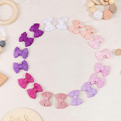 CÉLLOT 40pcs Baby Bows for Girls Mini Bow Snap Clip Baby Hair Clip Grosgrain Ribbon 1.3" Tiny Hair Bows Clips for Baby Girls Toddlers Infant Fine Thin Hair in Pairs