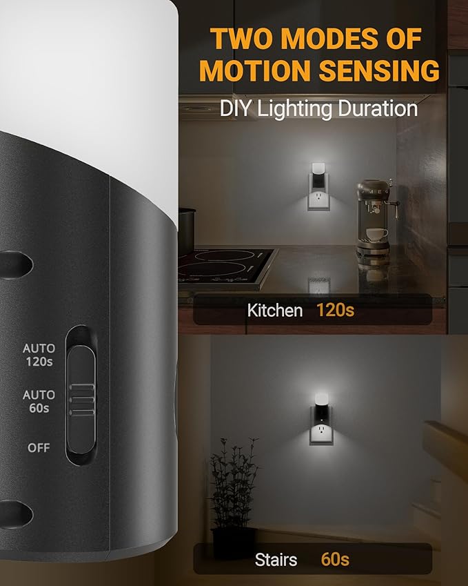 Lyridz Motion Sensor Night Light, LED Night Lights Plug into Wall, 1-150LM Dimmable Night Light Indoor for Hallway, Stairs, Bedroom, Garage, Bathroom, Toilet (Cool White, 2 Pack)