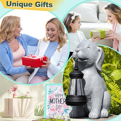 Solar Dog Garden Statues, Outside Decor with Solar Lights, Birthday Gifts for Grandma Mom Women, Garden Decorations & Dog Ornaments for Patio, Yard, and Housewarming Gifts