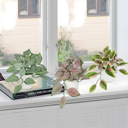 Hollyone Fake Plants 6 Pack Artificial Plants Indoor Faux Plant with White Plastic Pot Small Fake Potted Plant for Home Aesthetic Living Room Bathroom Desk Shelf Office Decor