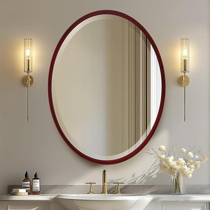 OVALCREST - Oval Wooden Beveled Wall Mirror for Home Decor, Bathroom, Vanity, Bedroom, Living Room, Hallway - London Style (Black Cherry) 25.1 x 37.1