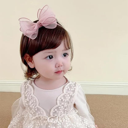 Cute Lace Bow Baby Girls Headbands Large Knot Hair Band Soft Chiffon Hairband Elastic Shower Hair Accessories for Newborn Infant Toddler Kids (Pink A, Elastic)