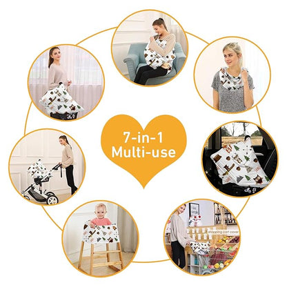 Personalised 7 in 1 Car Seat Cover for Girls and Boys - Multipurpose Breast Feeding Cover, White Owl Print Nursing Cover, Grocery Cart Cover - Birthday Gift for Babies(27"x29")