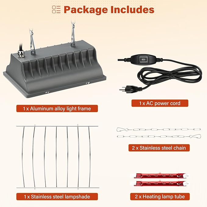 Chicken Coop Heat Lamp for Dog Kennel, Cat Bed, Reptiles & Incubators - 250W Adjustable Heat Lamp with 2 Heat Settings for Poultry, Livestock, and Pets