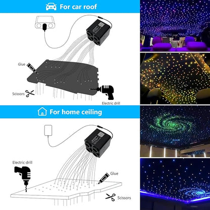 AKEPO 36W 4 Color Twinkle Fiber Optic Starlights Headliner Lights Kit, Optical Fibers Music Sync Bluetooth APP Control Starlight Kit, 1500pcs*13.1ft