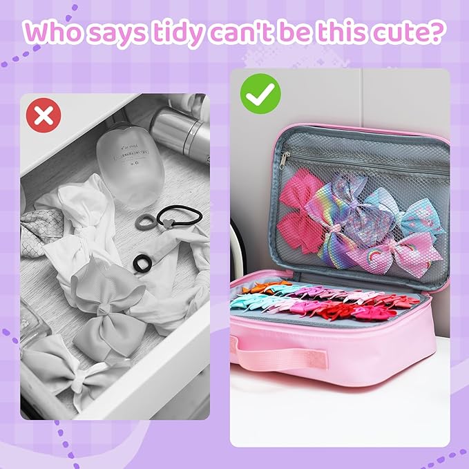 Bow Organizer for Girls, Bows Holder for Girls Hair, Pink Unicorn Bow Case Organizer for Toddler Baby Girl Hair Accessories for Claw Clip (Unicorn)