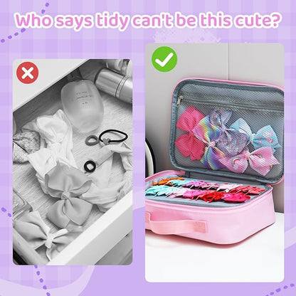 Bow Organizer for Girls, Bows Holder for Girls Hair, Pink Unicorn Bow Case Organizer for Toddler Baby Girl Hair Accessories for Claw Clip (Unicorn)