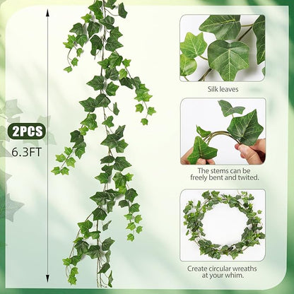 RECUTMS 2Pcs Fake Vines 74.8inch Artificial Ivy Garland Hanging Plants with Silk Leaves Greenery Decoration for Indoor Outdoor Wedding Home Kitchen Garden Office