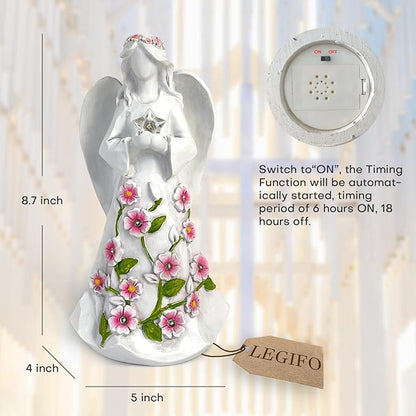 Guardian Angel Figurines with Light Star Battery Operated Angel Statue Decor, Birthday Gift for Grandma Grandmother Aunt Birthday Gift (with Timing Function)