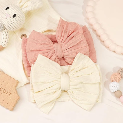CÉLLOT 6 Pcs Baby Bows Headbands Nylon Hairbands Baby Girl Bows Hair Accessories for Newborn Infant Toddler Essentials (Light Pink Series)