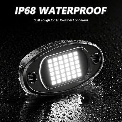 Rock Lights Ultra Bright LED Neon Underglow Lights Waterproof for Trucks Pickup SUV UTV ATV RZR Car Boats Motorcycle (White, 4 Pods)