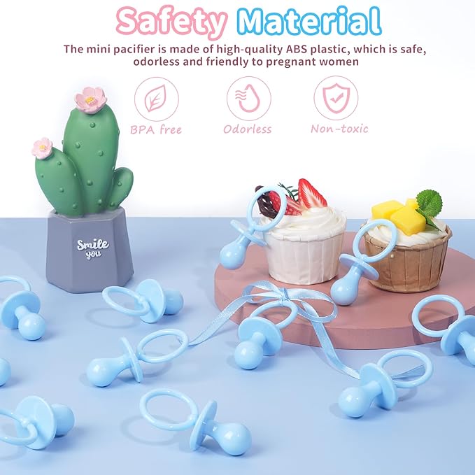 36 Plastic Pacifiers for Baby Shower Game, 2.75’’ Baby Shower Pacifiers, Blue Pacifiers for Baby Shower Decoration DIY, Gender Reveal Party Table Scatter/Baby Shower Party Favors(Blue&Pink)