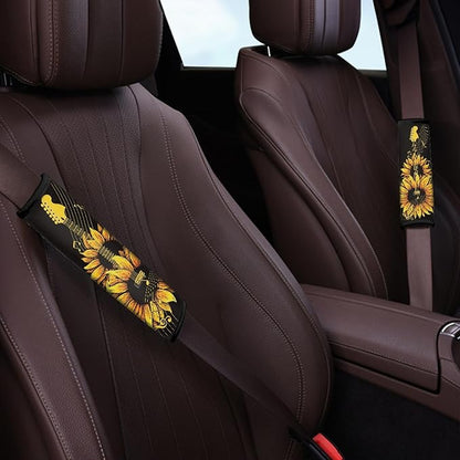 UNICEU Sunflower Guitar Neoprene Car Seat Strap Pads, Universal Car Seat Belt Pads Shoulder Strap Cover Harness Pad, Protect Your Neck and Shoulder