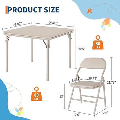 GarveeHome 3-Piece Kids Folding Table and Chairs Set, Toddlers Children's Activity Table and Chairs Set for Dining Room,Daycare,Classrooms