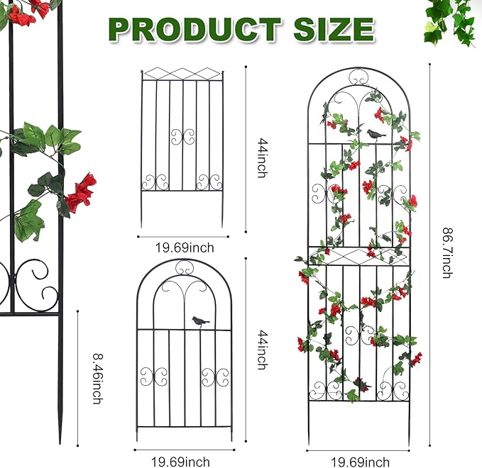 2 Pack 86.7" H x 19.7" W Metal Garden Trellis with Black Coating, Wire Lattice Grid Panel for Climbing Plants Outdoor Roses Vine Cucumbers Vegetables Flower Support
