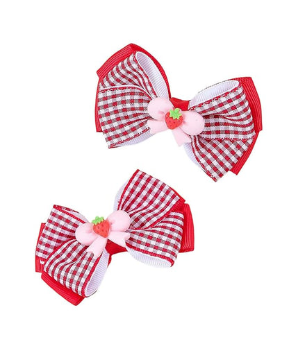 Strawberry Snap Clips Baby Girls Fruit Hair Bow Clips Strawberry Hair Ring Tie BBW24 (Set-Q)
