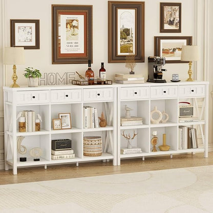 FATORRI 6 Cube Storage Bookshelf with 3 Drawers, Long Horizontal Bookcase, Modern Cubby Organizer Shelf (White Oak, 47 Inch)