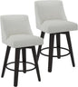 Counter Height Swivel Bar Stools Set of 2, 26 Inch Bar Stools with Footrest, Linen Fabric Upholstered Barstools with Back and Solid Wood Legs for Kitchen Island, Dining Room,Pub,White