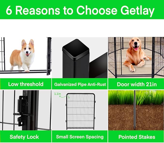 40 in(H) Garden Fence Animal Barrier, 4 Panels Total 8.9 Ft(L) Yard Fence for Dogs，Gate 21 Inches Wide with Low Sills，Animal Barrier Fences, Tall Garden Fence Border, Flower Bed Fencing