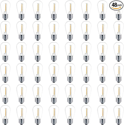 Meconard 48 Pack S14 LED String Light Bulbs, 1 Watt Shatterproof Replacement Bulbs for Patio Outdoor Sting Lights, E26 Medium Screw Base, Warm White 2200K, Non-Dimmable