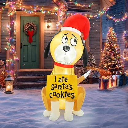 Christmas Inflatable Outdoor Decorations, 4FT Inflatables Cute Dog Yard Decorations Decor with 2 LED Lights, Blow up Santa Puppy Holiday Decor for Indoor Outside Lawn Garden