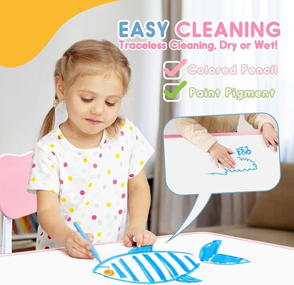 Kids Table & Chair Set with Adjustable Toddler-Safe Non-Slip Legs, Activity & Graffiti-Proof Desktop Ages 3-12