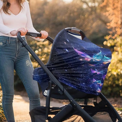 Butterfly Galaxy Car Seat Cover Dust Cover Infant Stroller Cover Wind-Protected Sun-Proof Car Seat Canopy Cover Privacy Protection Reusable Pram Dust Protector