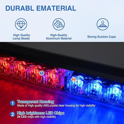 Nilight 24LED Emergency Strobe Traffic Advisor Light Bar 2 in 1 Red Blue Dash Warning Safety Flashing Lights Front/Rear Windshield Construction Lights for Trucks Cars Plow Police Firefighter Vehicles