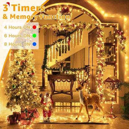 Ollny Christmas Lights Outdoor 800LED 262FT, Warm White Plug in Fairy Light with Remote, 8 Modes Waterproof Timers Dimmable LED String Lights for Indoor House Outside Bedroom Patio Balcony