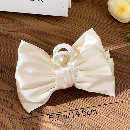 3 PCS Large Bow Hair Claw Clips Satin Bow Claw Clip for Women Girl with Long Thick Hair 5.9 inch Elegant Hair Ribbon Design for all types Big (Black+White+Pink)
