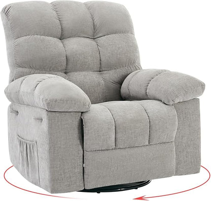 Rocking Recliner Chair,360° Swivel Rocker Chair for Living Room,Upholstered Fabric Glider Nursery Chair with Side Pockets for Small Spaces,Q235 Steel Frame Lazy Boy Recliner Single Sofa(Grey)