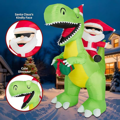 ININ 8FT Christmas Inflatables Santa Claus Riding Dinosaur Decorations Outdoor,Christmas Blow Up Santa Claus Yard Decorations Built-in LED Lights,Holiday Party Decor,for Yard/Lawn/Garden.