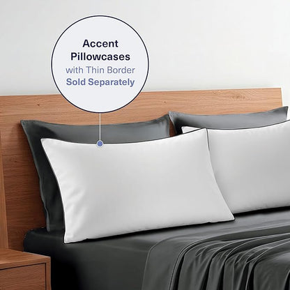 Kickoff Viscose Bamboo Sheets Queen Size 4-pc 100% Organic Bamboo Viscose Bed Cooling Sheets Queen Size Set Cool Bedding for hot Sleepers Sheet, Flat, Fitted, Pillowcases (Pewter, Q)