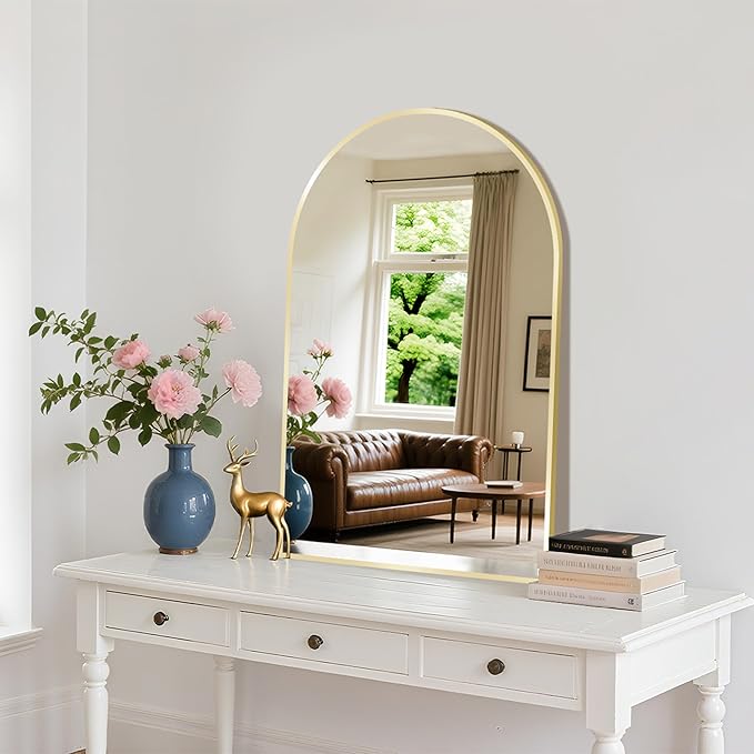 Arched Wall Mirror 20"X30", Gold Bathroom Vanity Mirrors for Over Sink, Modern Farmhouse Mirror Wall Mounted, Curved Arch Design for Bedroom, Living Room & Home Decor