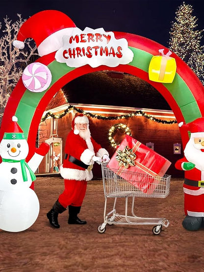 EBANKU 10 FT Christmas Inflatable Santa Claus Snowman Rainbow Archway Decorations with Build-in LEDs, Holiday Inflatables Decorations for Party Indoor, Outdoor, Lawn, Garden Decor