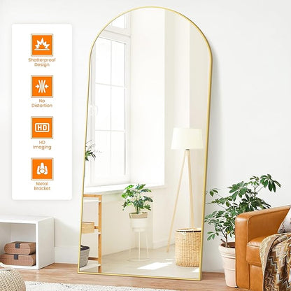 Full Length Arched Mirror, 75"x35" Standing Floor Full Body Mirror for Wall with Aluminum Alloy Frame for Bedroom, Living Room, Dressing Room(Gold)