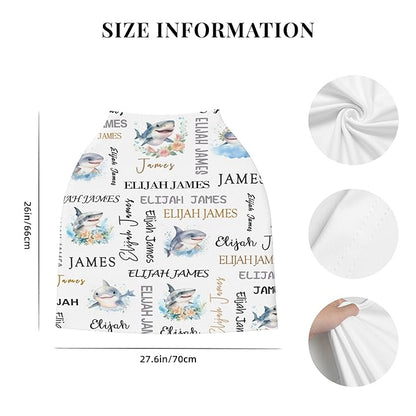 Personalized Baby Car Seat Cover with Name Stroller Canopy Custom Shark Carseat Cover Newborn Baby Boy Girl Nursing Cover for Moms First Birthday Gift