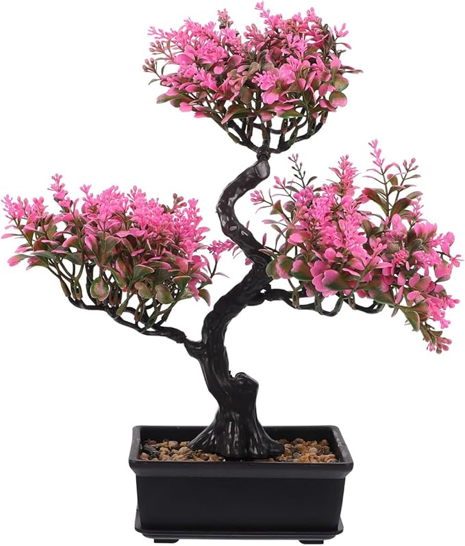 Cabilock Artificial Bonsai Tree, Fake Potted Bonsai Plants Decoration, Simulation Faux Plants Decor, Desktop Realistic Welcoming Pine Ornament for Home Office Entryway Chests Decor, Pink