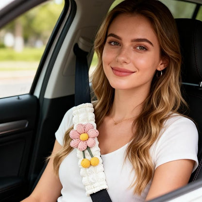Cute Flower Seat Belt Cover Pads, 2 Pcs & 4 Pcs Seatbelt Covers for Women Adults, Car Seat Strap Pads, Seatbelt Cushion (Pink,4)