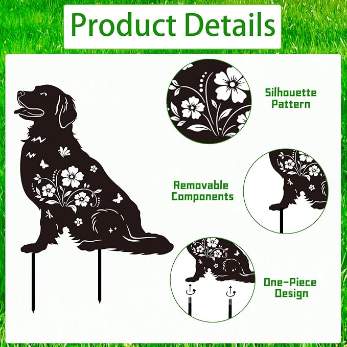 Golden Retriever Metal Garden Stakes Yard Decor, 2PCS Black Dog Silhouette Statues Garden Decorative Gifts for Yard Art, Patio, Outside, Lawn Ornaments, Backyard, Christmas