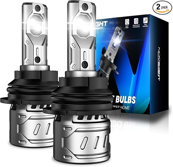 NOVSIGHT 𝟗 𝟎 𝟎 𝟒 Bulbs - Super Bright 𝟗𝟎𝟎𝟒/𝐇𝐁𝟏 Car Bulbs Dual Beam With Fan, 3-Min Quick Installation, 6500K White, Pack of 2