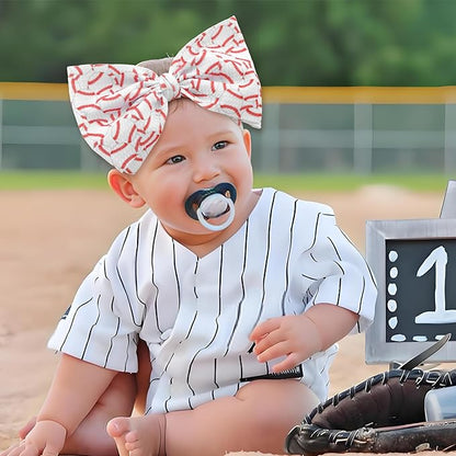Baseball Hair Bow for Baby Girls Toddler Newborn Infant Headbands Softball Hair Accessories White Bows for Baseball Baby Outfits