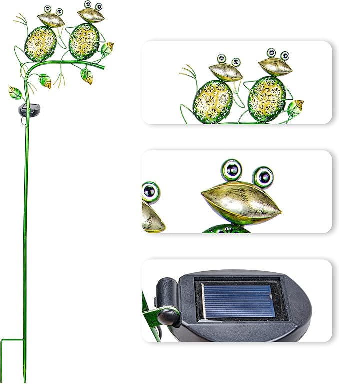 Bshine Outdoor Solar Garden Decorative Frog Lights, Waterproof LED Metal Stake Yard Art for Backyard, Path, Lawn Ornaments for Mom Gifts, Mother's Day Gifts
