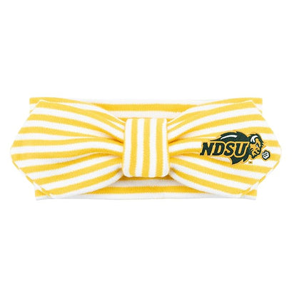Creative Knitwear North Dakota State Bison Infant Girls Gold/White Striped Hair Knot Headband Embroidered Logo - Size Newborn - 4T