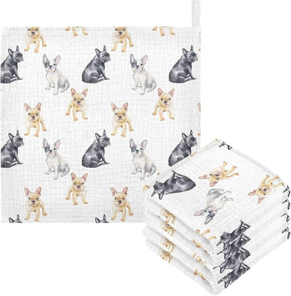 Baby Washcloths Cotton Pets French Bulldog Baby Muslin Washcloths Soft Baby Face Towel for Newborn Infants Baby Wipes, 11.8 X 11.8 Inch, 5 Pack