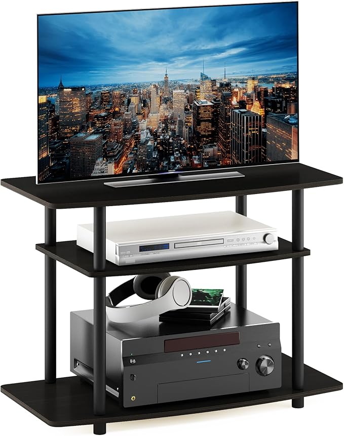 Furinno Turn-N-Tube No Tools 3-Tier Entertainment Center TV Stand for TV up to 32 Inch, Plastic Round Tubes, Espresso/black