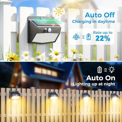 Peasur Solar Lights Outdoor Motion Sensor [20 Packs] Security Light with 3 Lighting Modes Wall Lights Waterproof Solar Powered Lights for Garden Fence Yard, Warm White