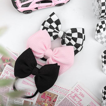 YanJie 3PCS 4.5’’ Checkered Bows for Baby Girls Headbands Pink Headband Black Hair Accessories for Girls Newborn Girl Clothes Baby Girl Outfits