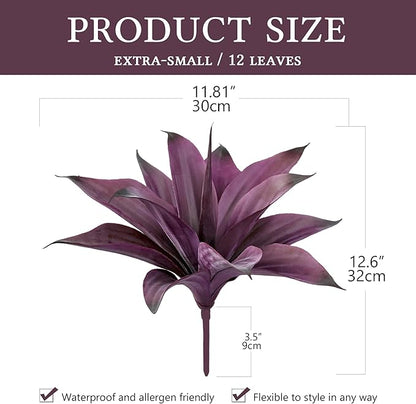Artificial Flowers for Outdoors Artificial Agave Fake Plants Faux Agave Artificial Plants Outdoor Fake Flowers Outdoor Faux Plants Indoor Uv Resistant Artificial Plants 12In(Purple，2pcs)