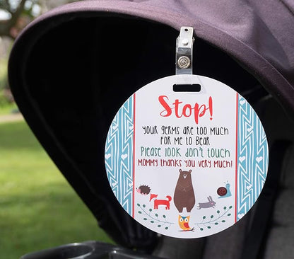 (Three Little Tots) No Touching baby Car Seat and Stroller TWO PACK- Baby Safety No Touching Car Seat Sign, Stroller Sign, Newborn Car Seat Tag- CPSIA Safety Tested (Flower/Woodlands)